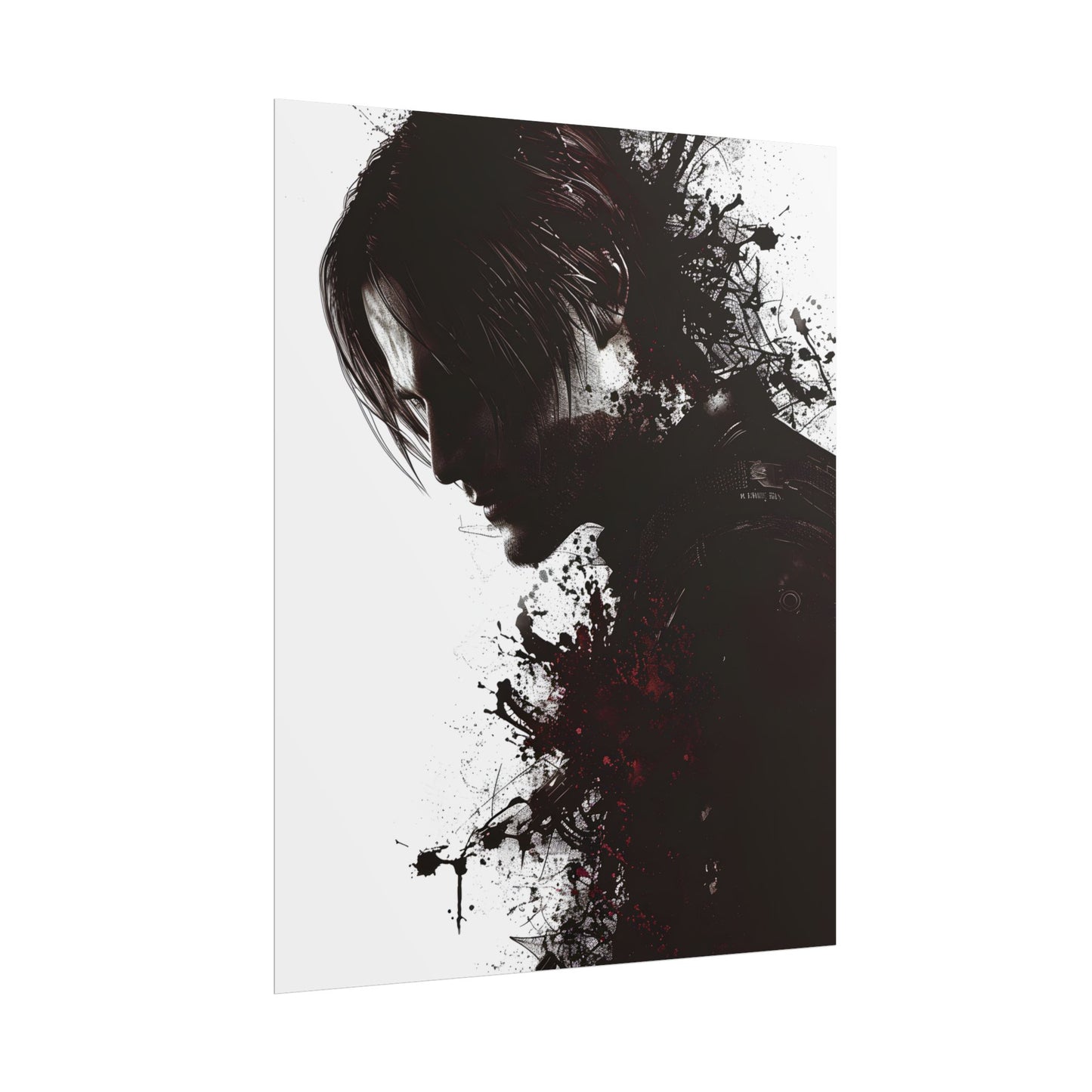 Emerging from Darkness: Blood-Splattered Figure Digital Art - Poster