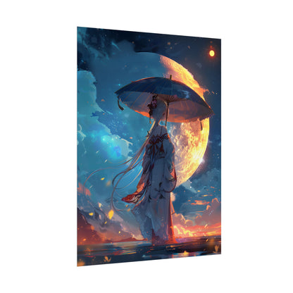 Winter Anime Girl: Holding Umbrella in Snowy Scene - Poster