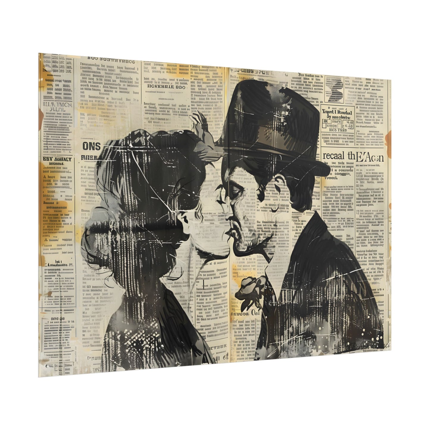 Vintage Romance Couples: Newsprint Artwork - Intimate Moments - Poster