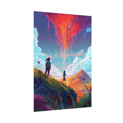 Children's Serene Moment: Meadow Under a Cloudy Sky - Poster