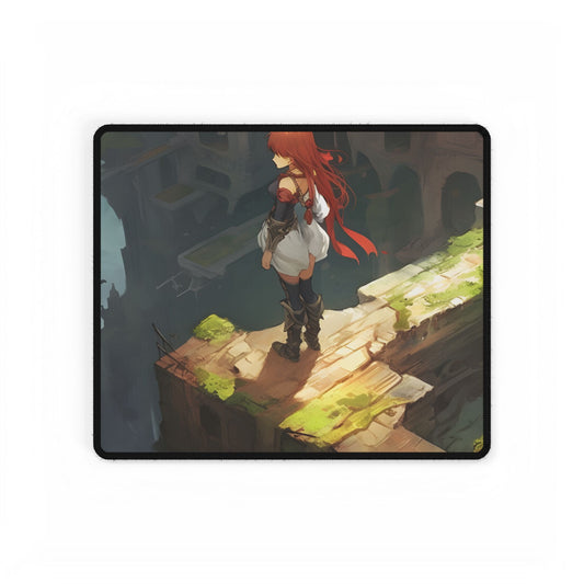 Red-Haired Anime Action: Dynamic Female Hero Art - Desk Mat