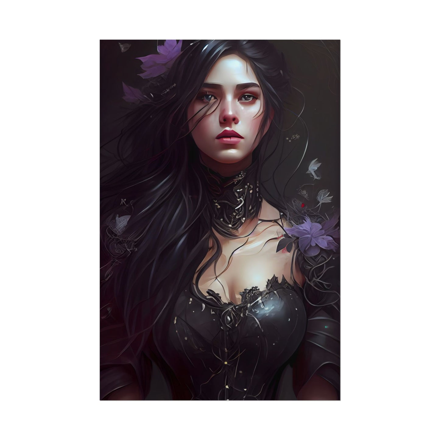 Striking Woman Portrait: Black Hair Artwork - Poster