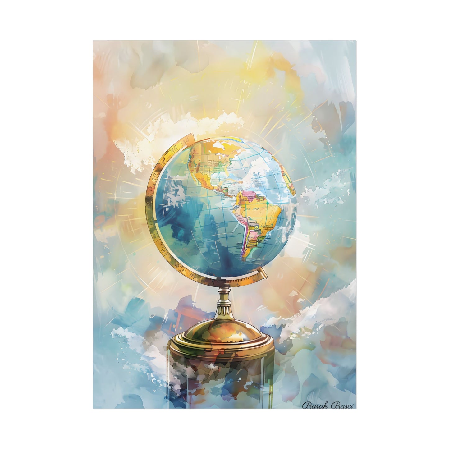 Vintage-Style Globe: World Map with Iconic Features - Poster