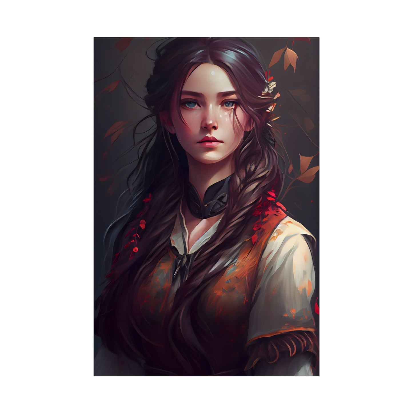 Vibrant Portrait: Brown Hair, Green Eyes Artwork - Poster