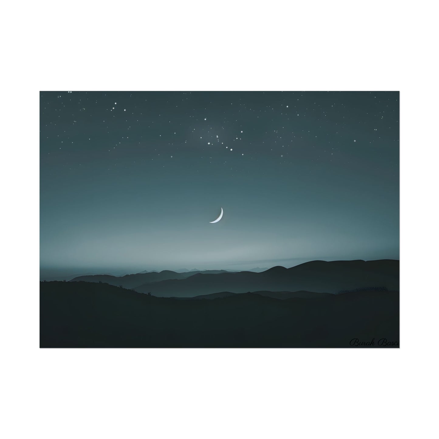Minimalist Night Scene: Blue-Gray Sky Digital Art - Poster