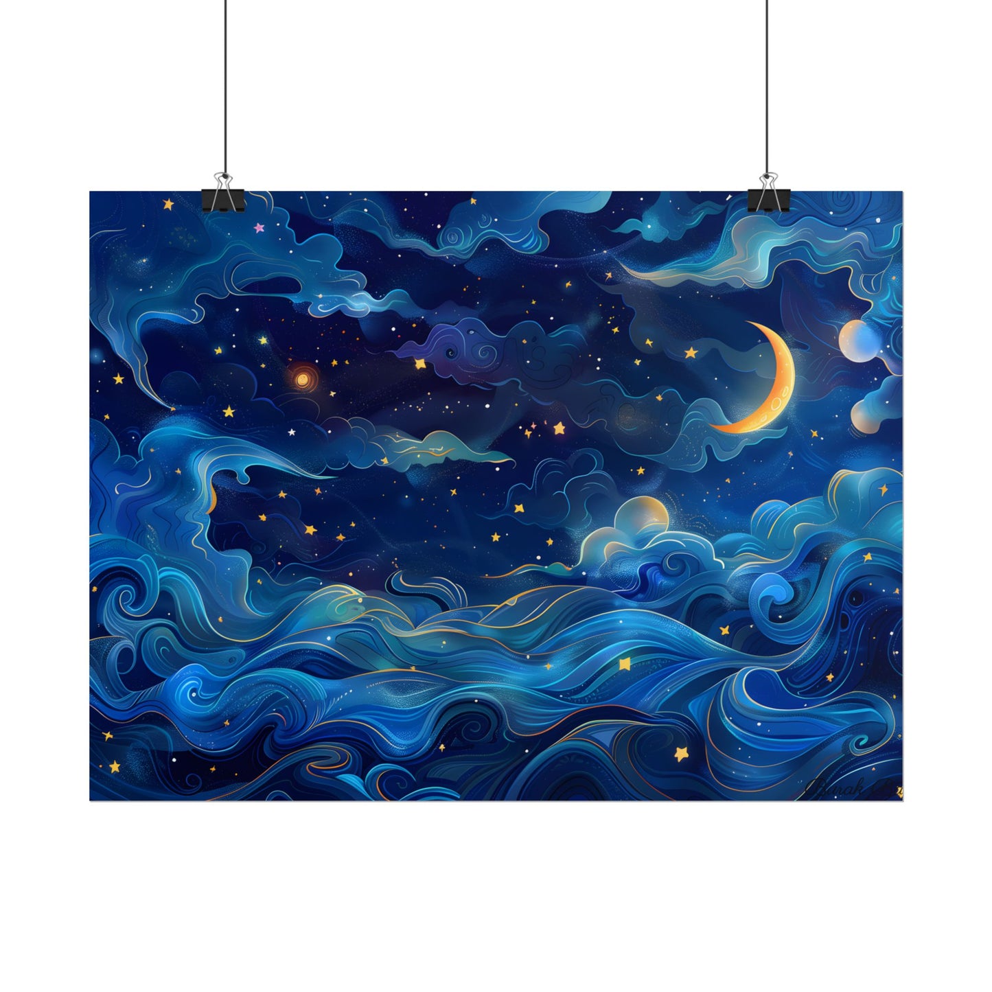 Whimsical Dreamy Night Sky: Stars, Moon, and Shooting Star - Poster