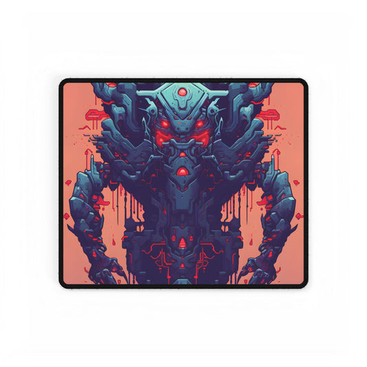Neon Pixel Pets: Cyberpunk Synthwave Digital Art - Desk Mat