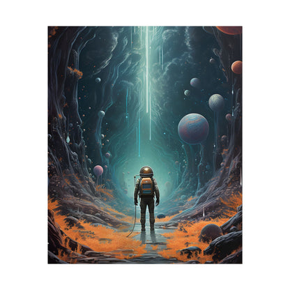 Futuristic Explorer: Sci-Fi Wilderness Encounter Digital Art - Poster