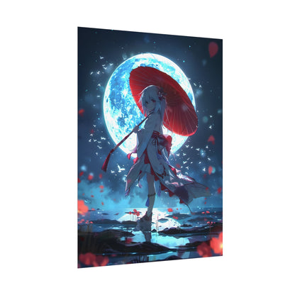 Cute Anime Girl with Umbrella: Rainy Day Art - Poster