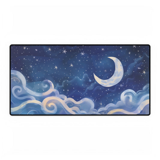 Whimsical Night Sky Dreams: Magical Illustration - Desk Mat