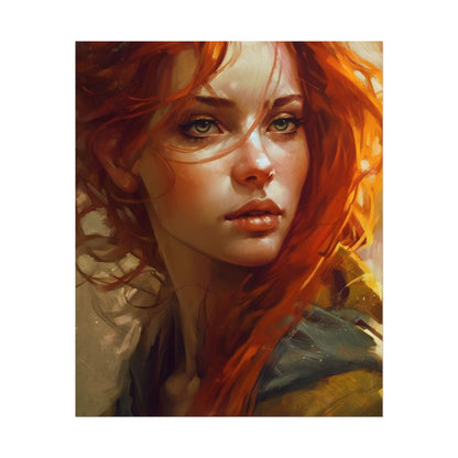 Elegant Redhead Portrait: Serious Female Artwork - Poster
