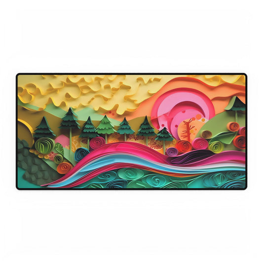 Magical Beach Landscape: Paper Art Masterpiece - Desk Mat