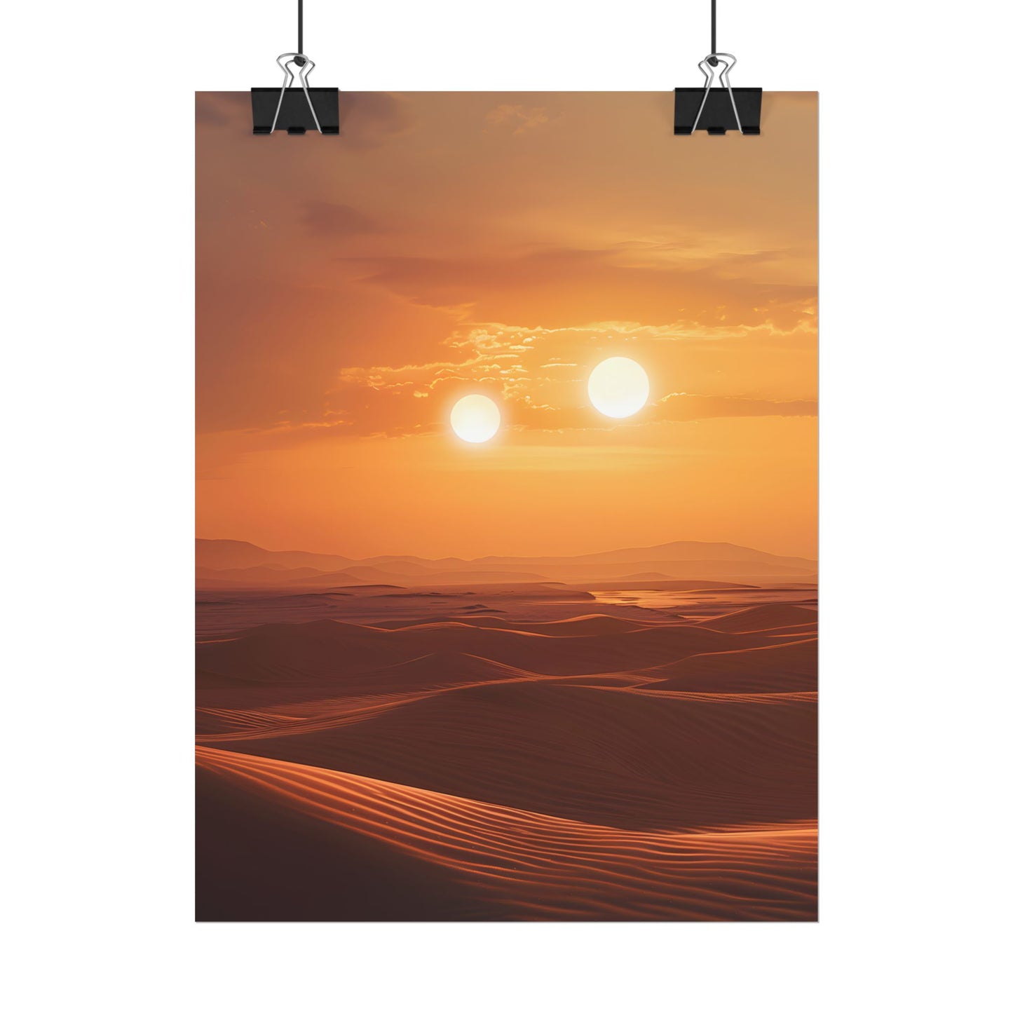 Serene Binary Sunset Artwork: A Peaceful Landscape - Poster