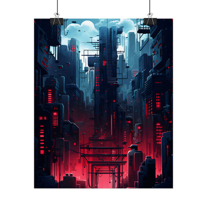 Cyberpunk Melancholy: A Nightly Cityscape Digital Art - Poster