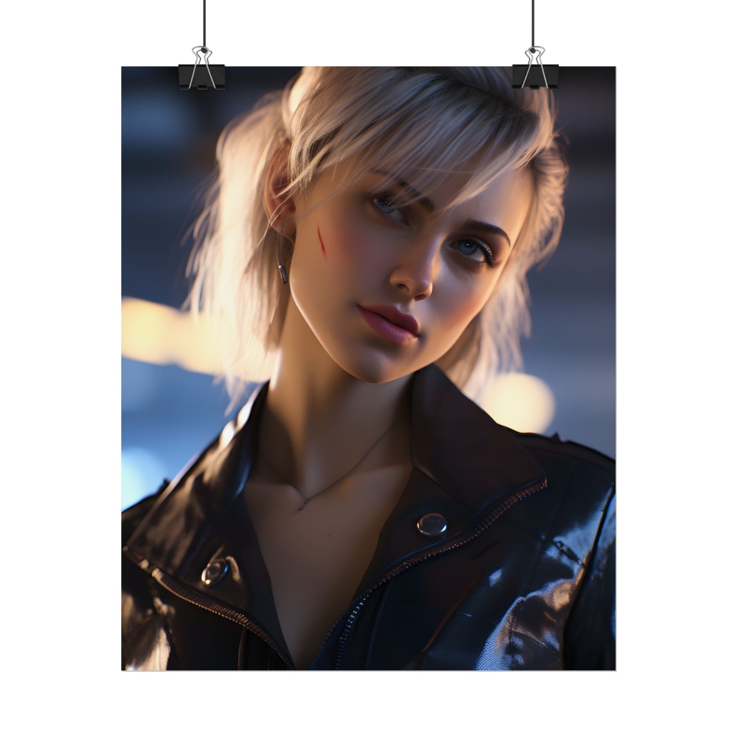 Cyberpunk Teenage Girl: Blonde Digital Art - Poster