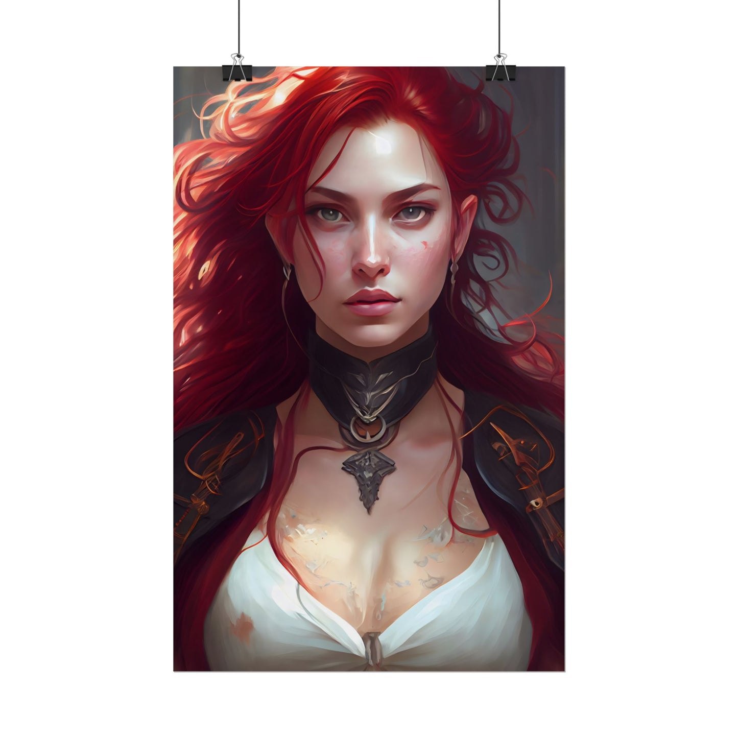Red Hair Beauty: Elegant Woman in Black - Poster