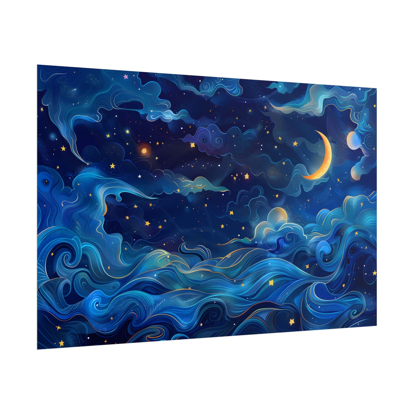 Whimsical Dreamy Night Sky: Stars, Moon, and Shooting Star - Poster