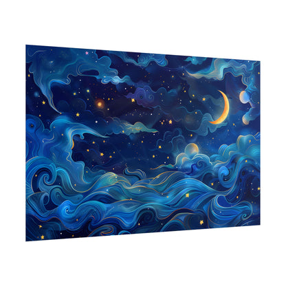 Whimsical Dreamy Night Sky: Stars, Moon, and Shooting Star - Poster