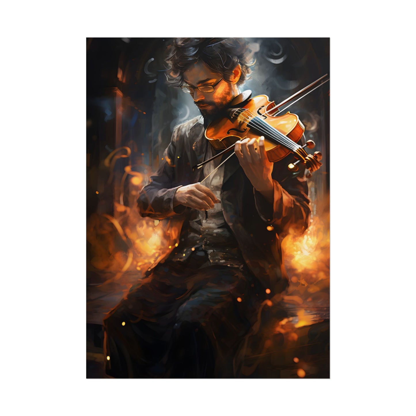 The Mysterious Musician: Close-Up Portrait with Violin - Poster