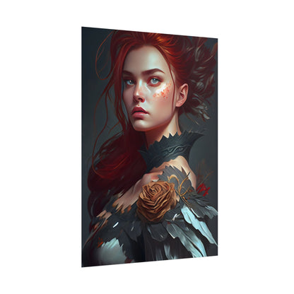 Stunning Redhead in Formal Dress: Elegant Portrait - Poster