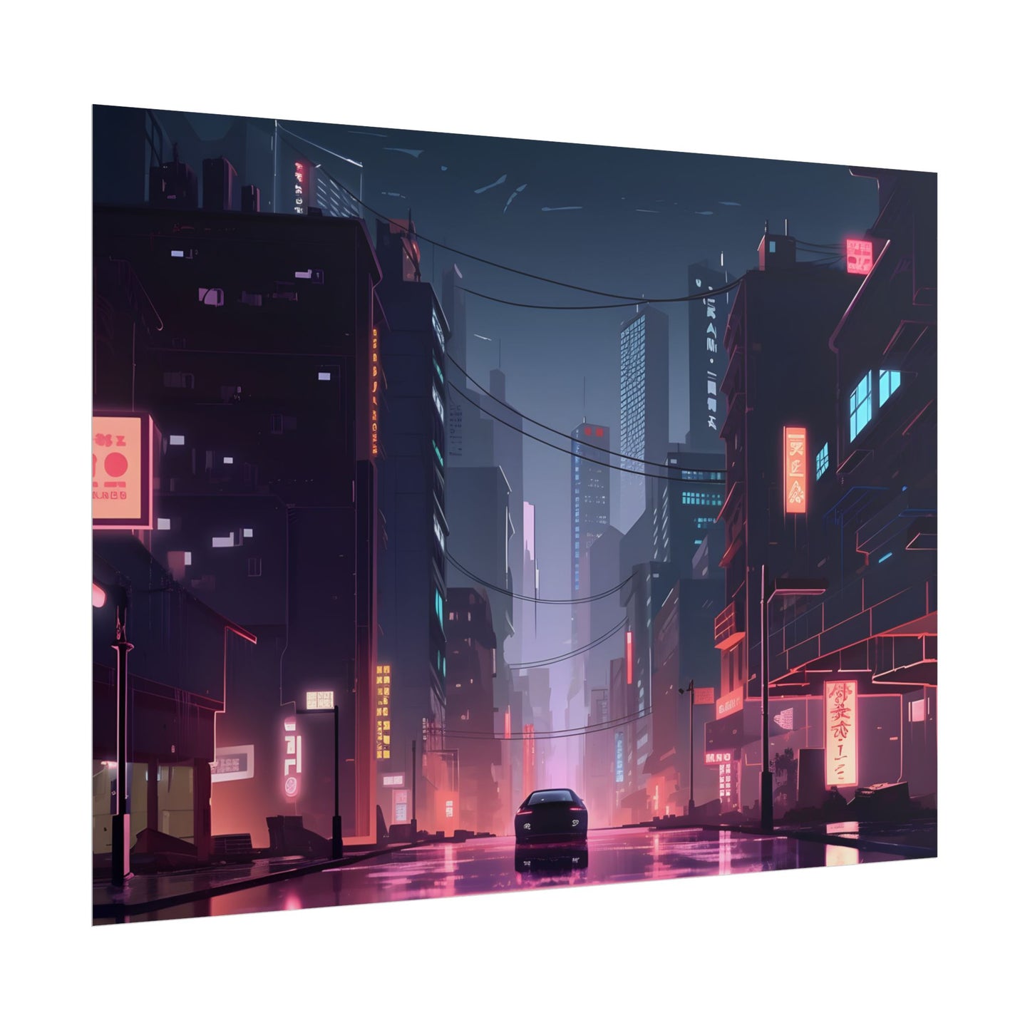 Cyberpunk Night: Melancholic Urban Landscape Artwork - Poster