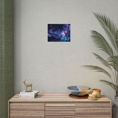 Mystical Night Sky: Celestial Dreams with Crescent Moon Art - Poster
