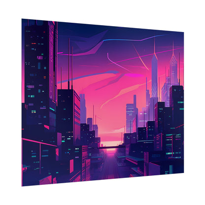 Melancholic Cyberpunk Cityscape: Neon Night Digital Art - Poster
