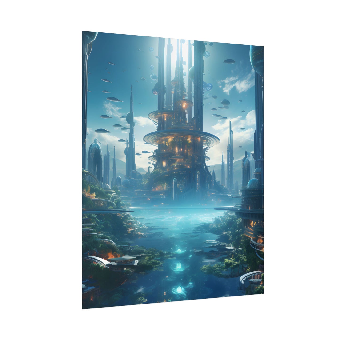 Underwater Futuristic City: Submerged Metropol Digital Artwork - Poster