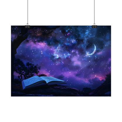 Mystical Night Sky: Stars and Crescent Moon - Poster