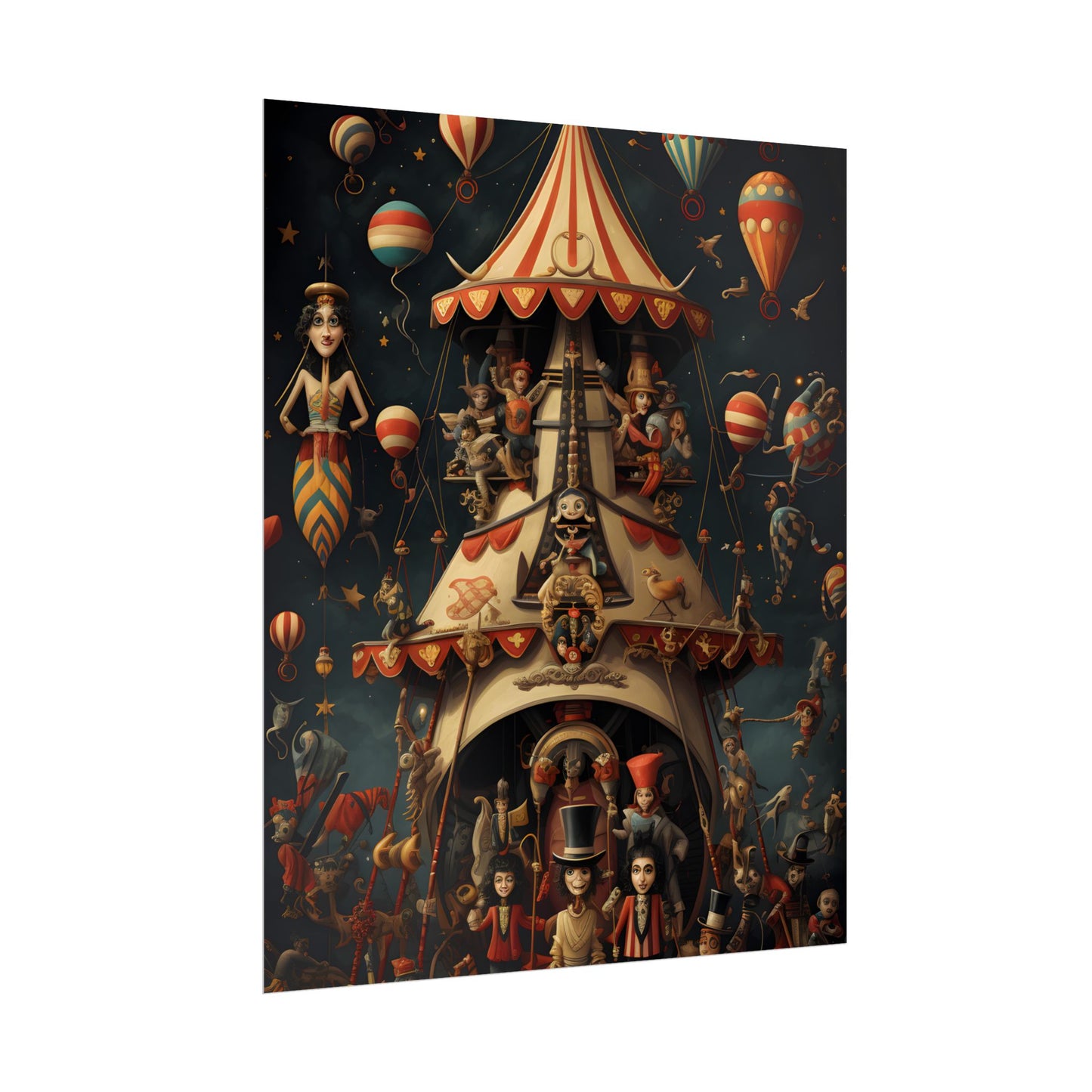 Whimsical Clockwork Circus: Fantastical Artwork in Vibrant Colors - Poster