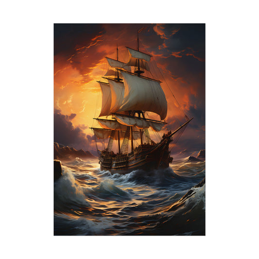 Magnificent Ship in Tempest: Oil Painting Masterpiece - Poster
