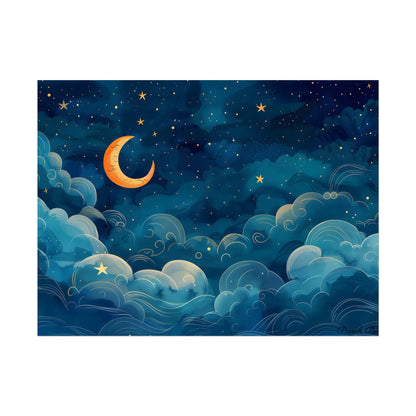 Whimsical Dreamy Night Sky: Small Town Illuminated by Pastel Stars - Poster