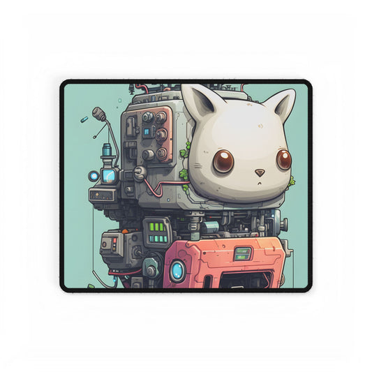 Mysterious Pixel Pets in Futuristic Room: Cyberpunk Artwork - Desk Mat