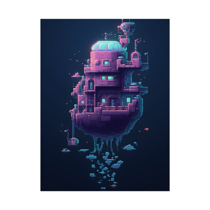 Cyberpunk Pixel Art: Futuristic Cityscape Digital Artwork - Poster