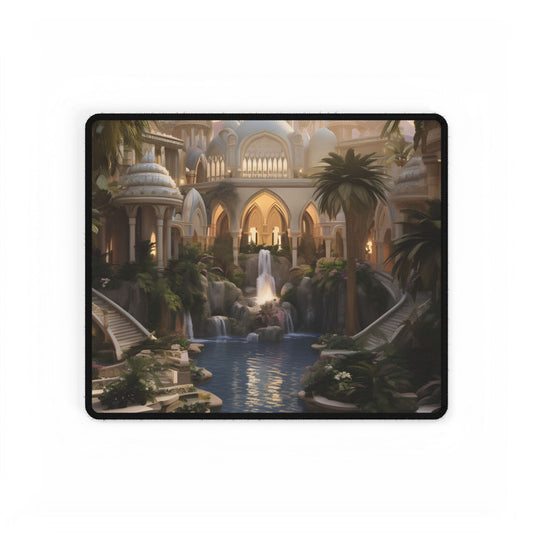 Desert Oasis Serenity: Arabian Nights-Inspired Landscape Art - Desk Mat