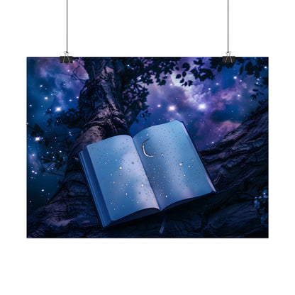 Mystical Night Sky: Celestial Dreams with Crescent Moon and Stars - Poster