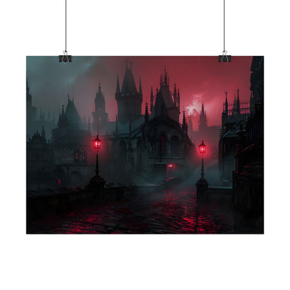 Dark Gothic Cityscape: Misty Twilight Artwork - Poster