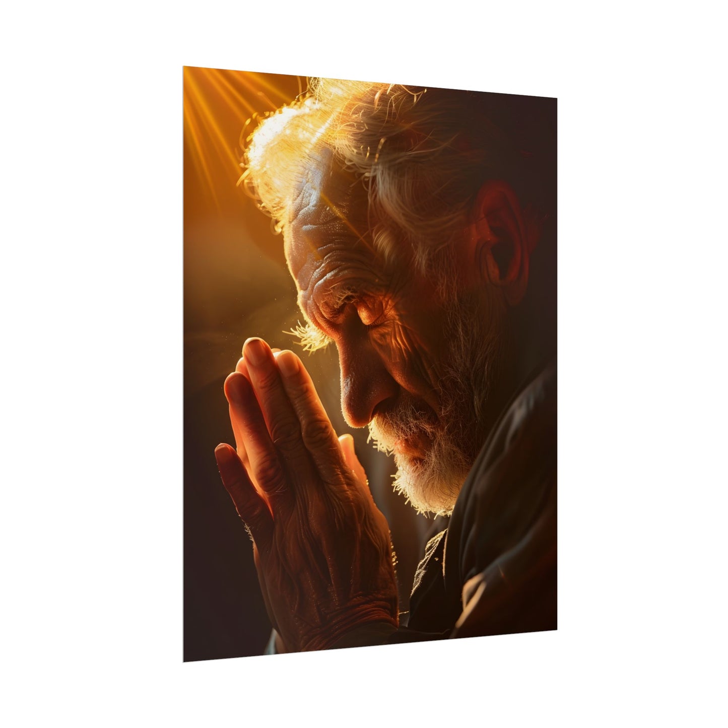 Serenity in Prayer: Elderly Man's Quiet Moment - Poster
