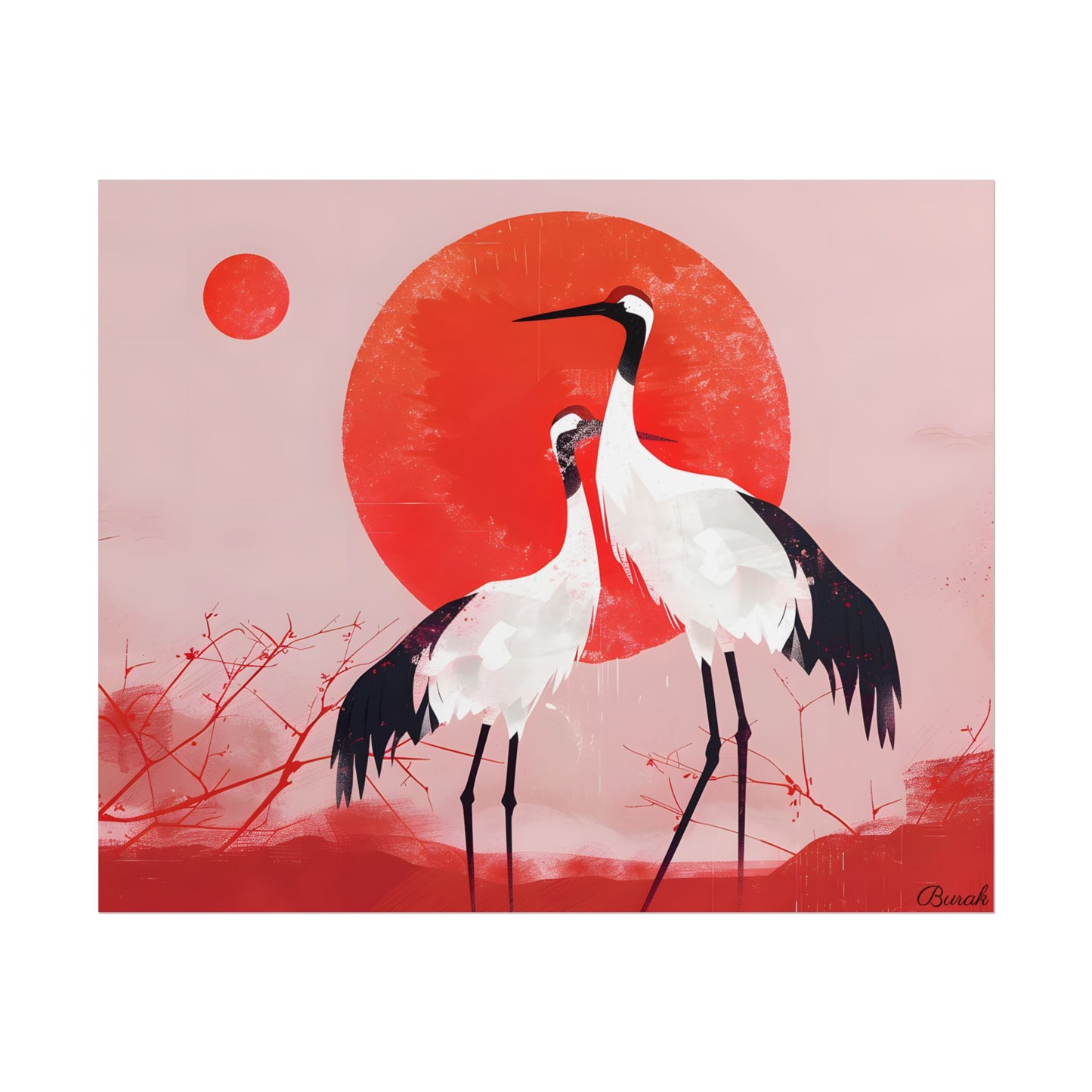 Peaceful Crane Sanctuary: Serene Landscape Nature Art - Poster