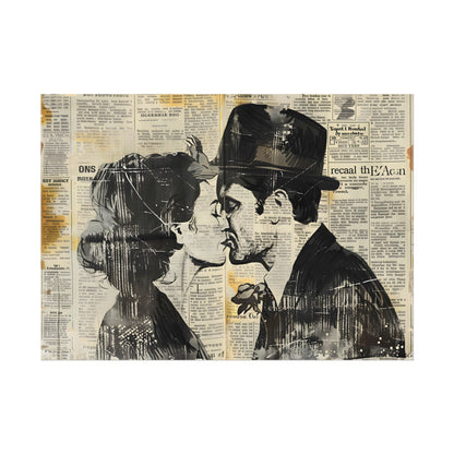 Vintage Romance Couples: Newsprint Artwork - Intimate Moments - Poster