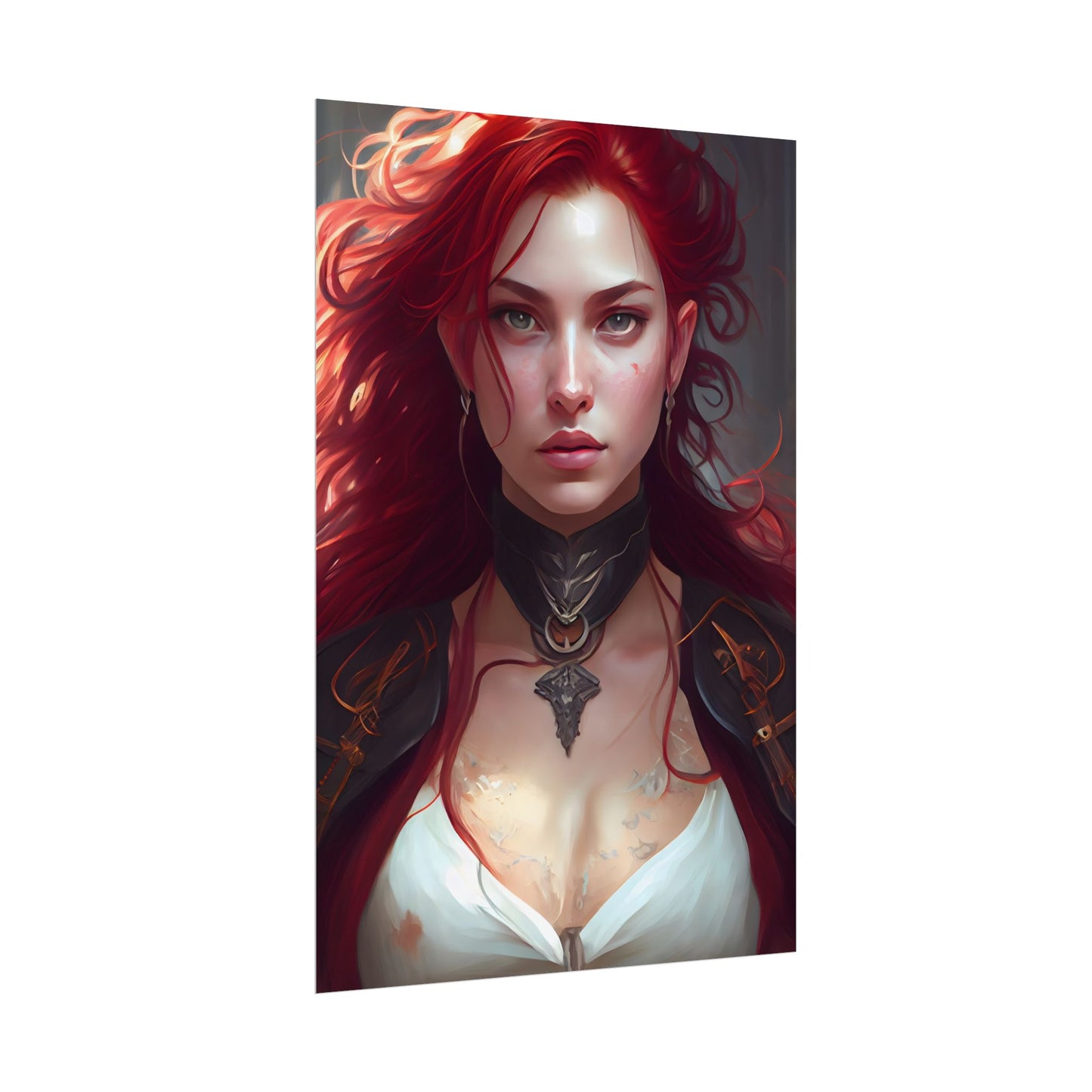 Red Hair Beauty: Elegant Woman in Black - Poster