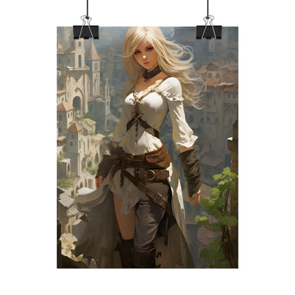 Anime Bird's Eye View Portrait: Blonde Beauty in Motion - Poster