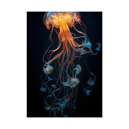 Bioluminescent Oceanic Ballet: Mesmerizing Underwater Scene Artwork - Poster