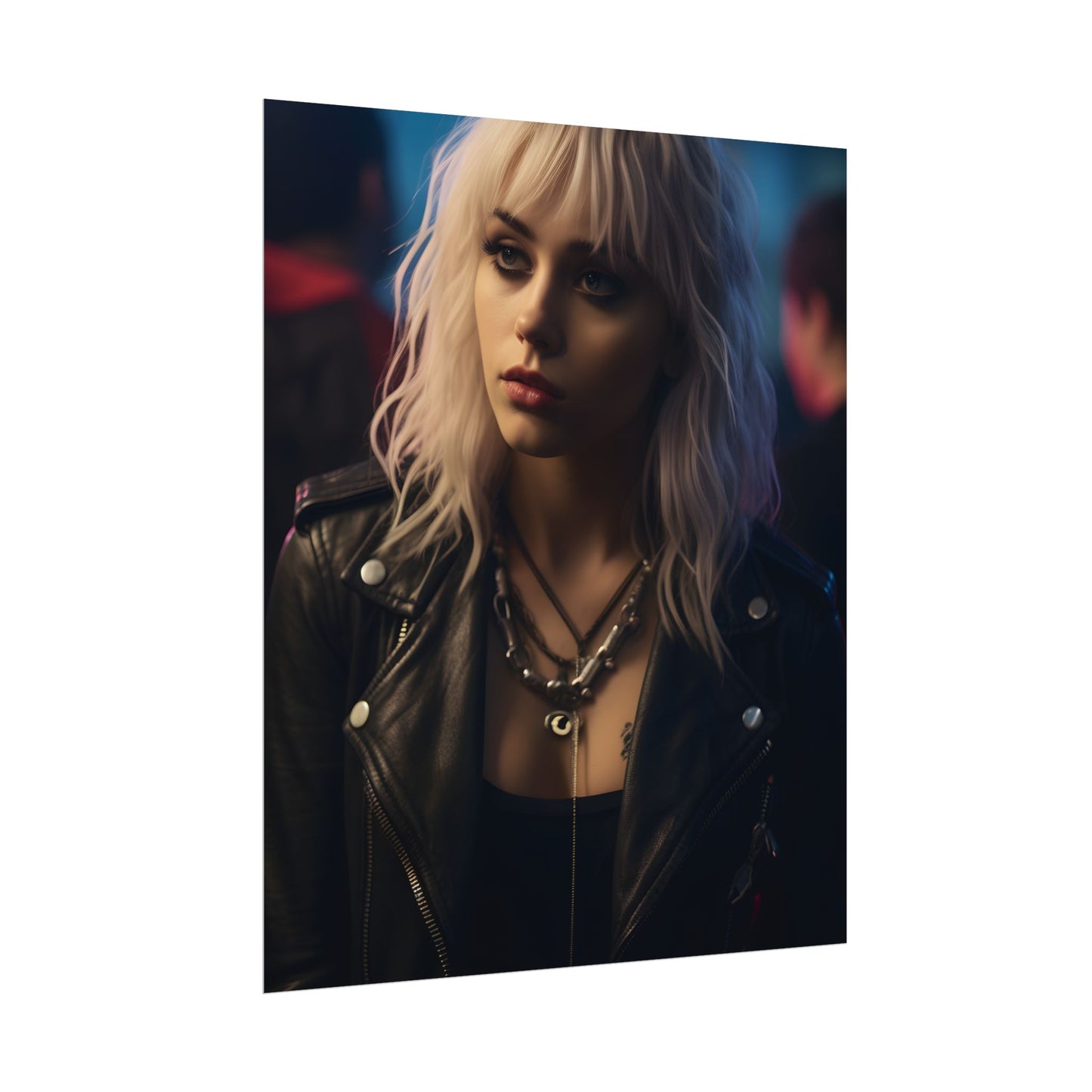 Cyberpunk Blonde Woman: Fashionable Portrait in Close-Up - Poster