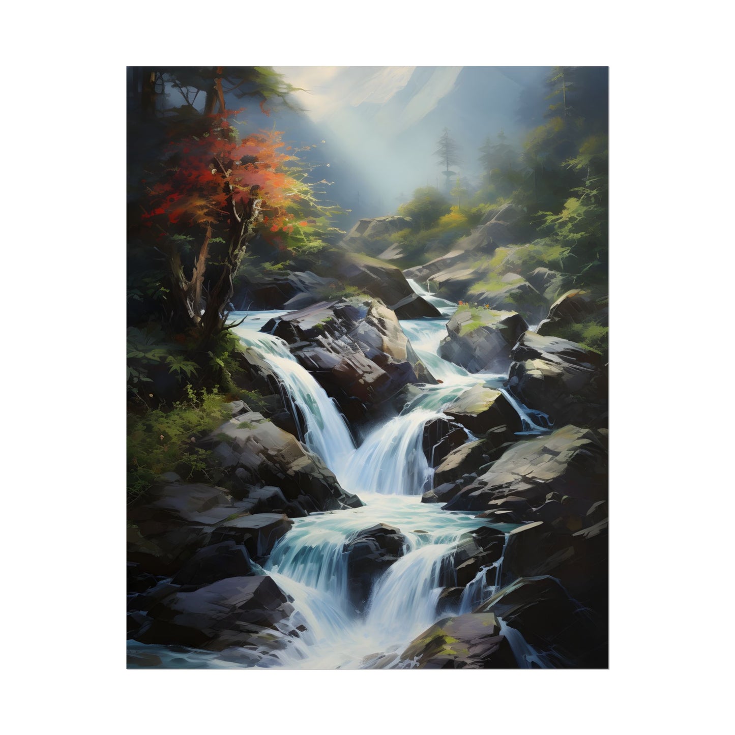 Breathtaking Waterfall: Oil Painting Masterpiece - Poster