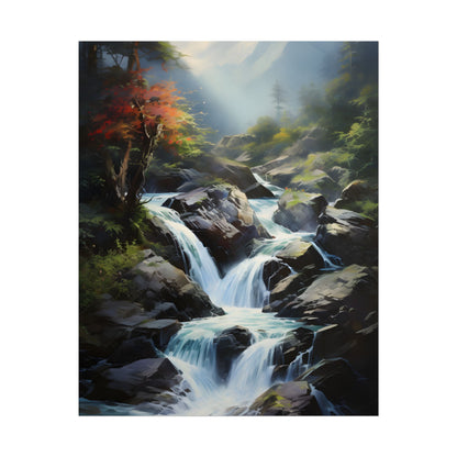 Breathtaking Waterfall: Oil Painting Masterpiece - Poster
