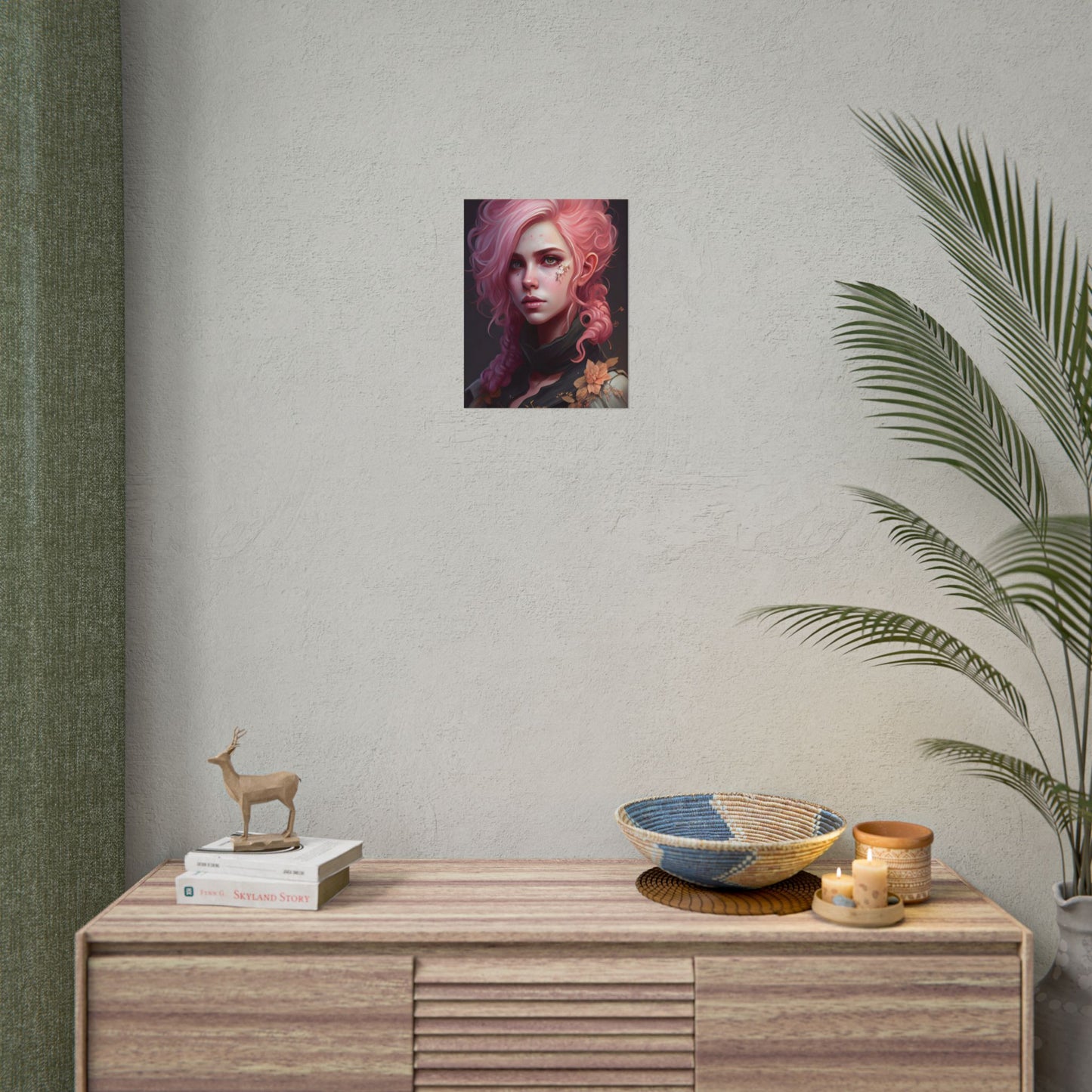 Astonishing Female Portrait: Vibrant Pink Hair in Dark Elegance - Poster