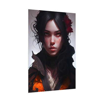 Black Hair Female Portrait: Elegant Dress Artwork - Poster