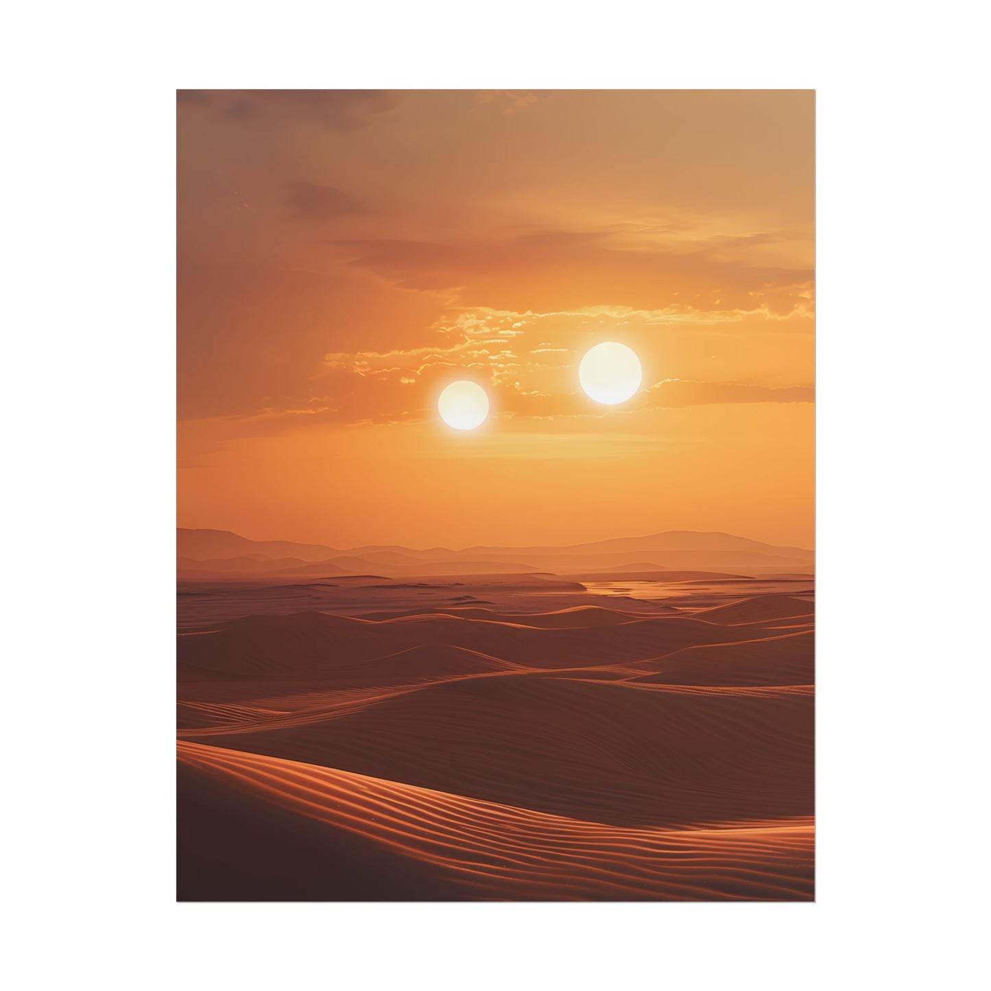 Serene Binary Sunset Artwork: A Peaceful Landscape - Poster