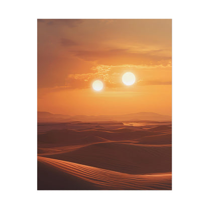 Serene Binary Sunset Artwork: A Peaceful Landscape - Poster